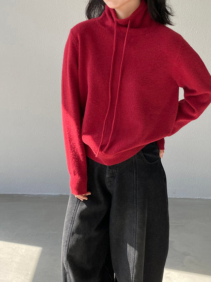 【cimz1374】實拍極簡淨色高領抽繩針織毛衣251120