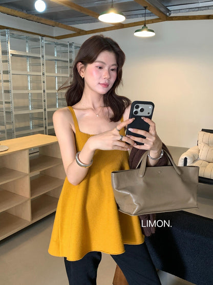 【LNM8582】檸檬檸檬早秋甜美縮腰細肩帶針織背心260728
