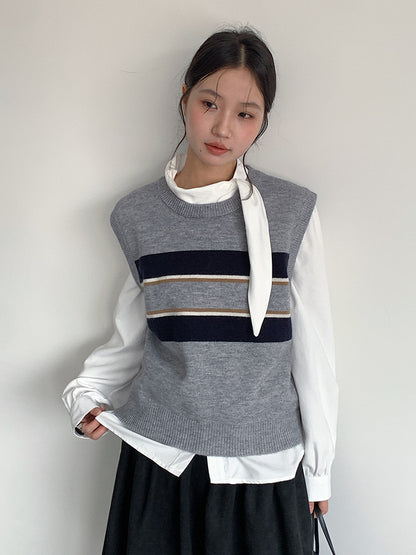 【LD11014】實拍學院感條紋圓領針織毛衣251110