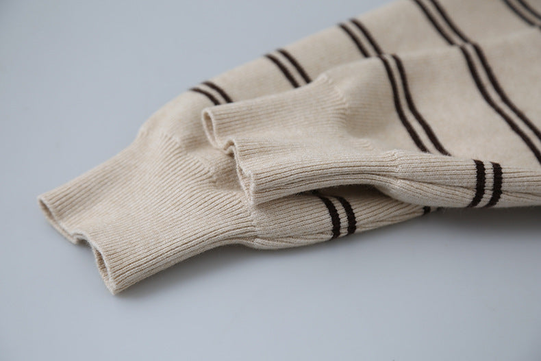 【LD11036】實拍雙頭拉鍊海軍領條紋針織開衫251202