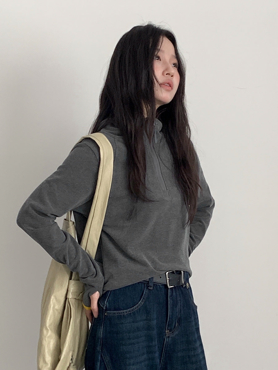 【LD11028】實拍德絨舒適極簡半拉鍊連帽衞衣251124