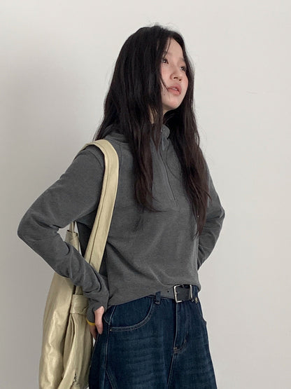 【LD11028】實拍德絨舒適極簡半拉鍊連帽衞衣251124