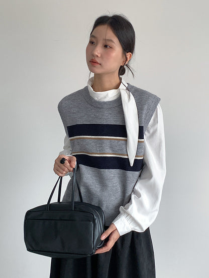 【LD11014】實拍學院感條紋圓領針織毛衣251110