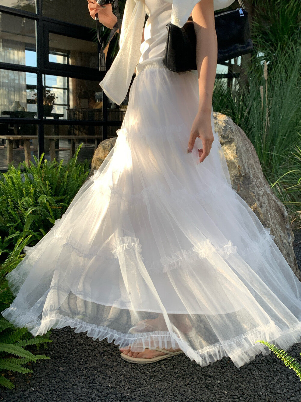 【L10316】實拍檸檬春夏溫柔仙女系🕊️浪漫層次網紗拼接高腰A字長裙260318