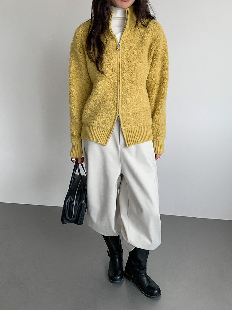 【LD11015】實拍雙頭拉鍊毛絨半高領加厚針織毛衣外套251110