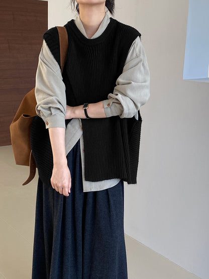 【cim8979】實拍秋冬設計師款不規則寬鬆針織馬甲251030