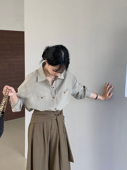 【cim6112】實拍韓國法式氣質天絲亞麻長袖襯衫251030