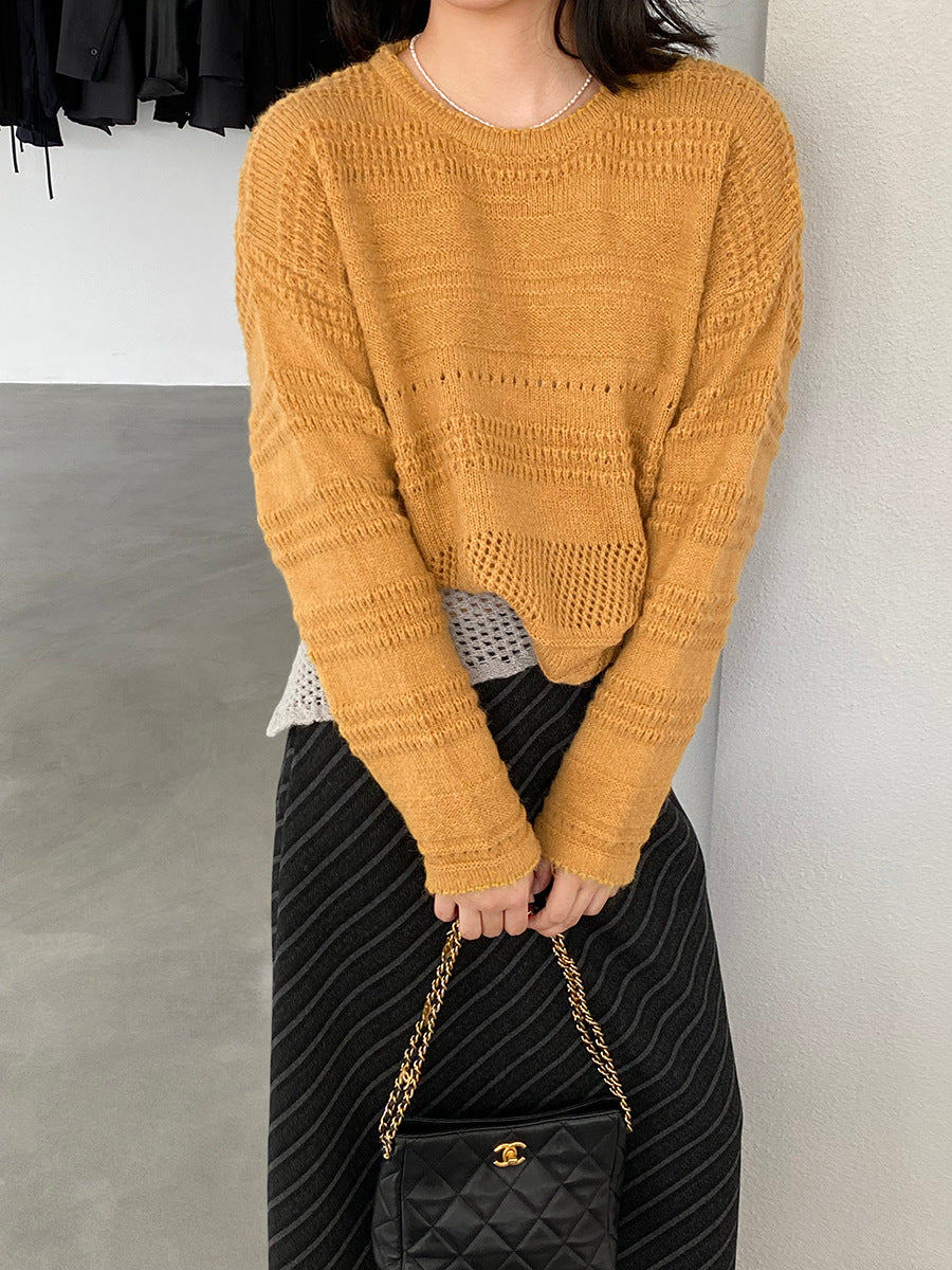 【cim1293】實拍氣質鏤空提花寬鬆慵懶針織衫(15羊毛)251030