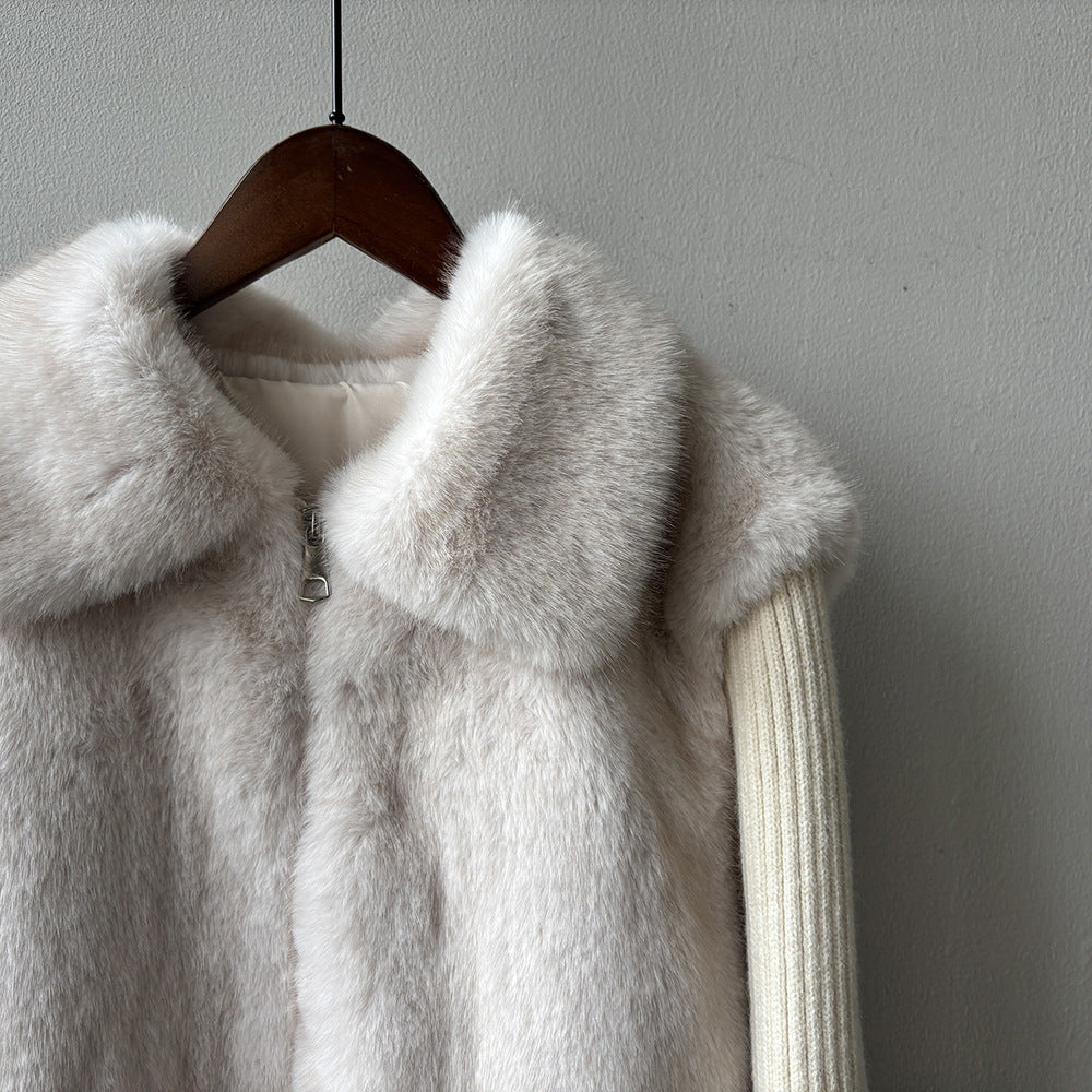 【YH8309】實拍高質感時髦仿皮草拼接針織假2件毛毛外套251113