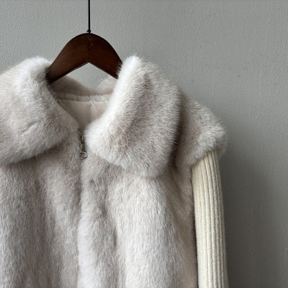 【YH8309】實拍高質感時髦仿皮草拼接針織假2件毛毛外套251113