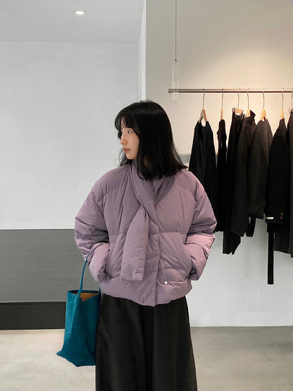 【cimz6385】實拍氣質芋色保暖白鴨絨外套＋圍脖（白鴨絨90)251120