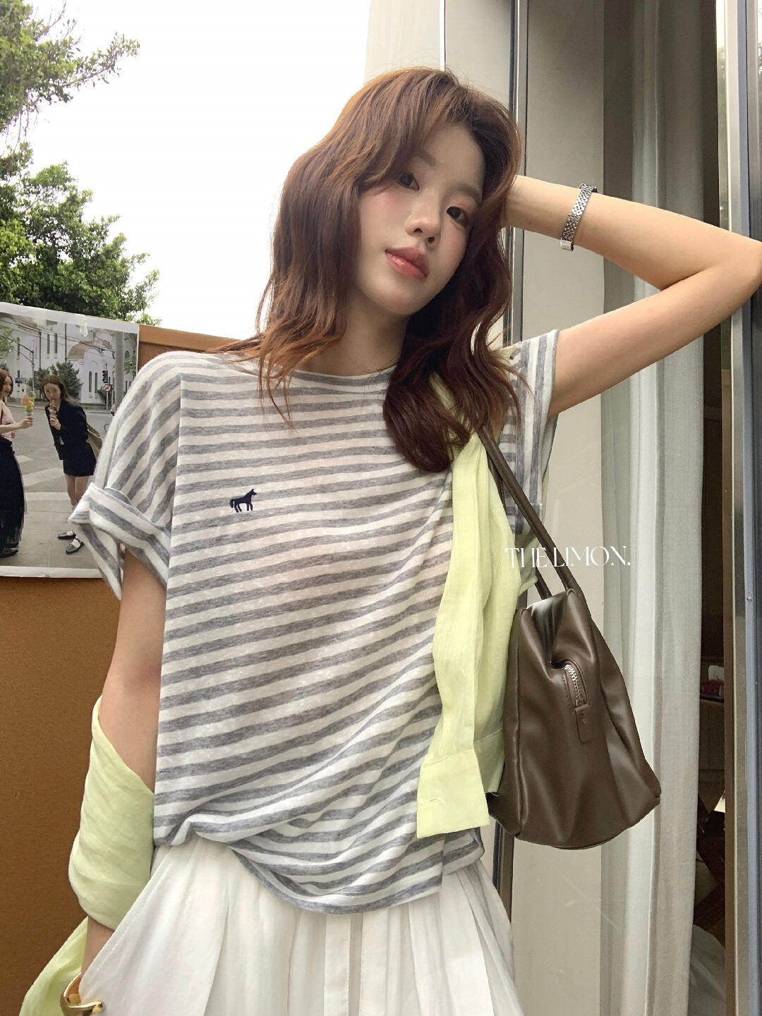 【L10695】韓系復古學院風🐎百搭親膚條紋小馬刺繡圓領短袖T恤260526