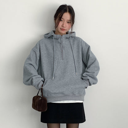 【LD11064】實拍慵懶灰色加絨加厚連帽寬鬆衞衣251209