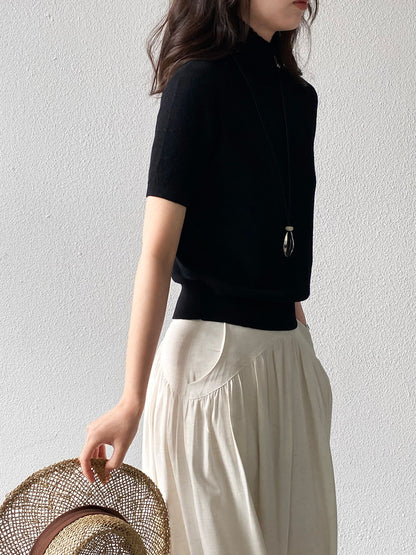 【cimz0663】實拍四季隨意搭☁️韓系半高領顯瘦短袖針織T恤/上衣260409