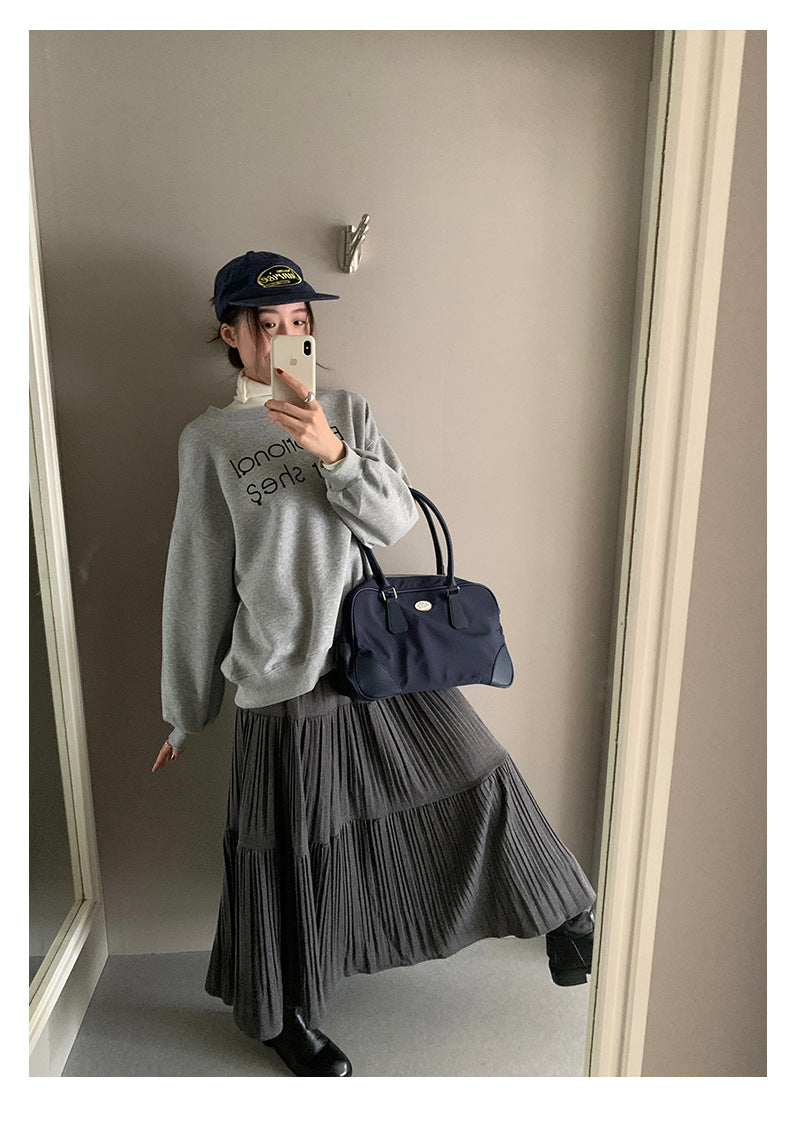 【H5476】實拍秋冬質感簡約細摺鬆緊腰a字傘裙251109