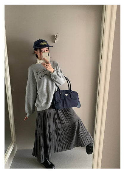 【H5476】實拍秋冬質感簡約細摺鬆緊腰a字傘裙251109