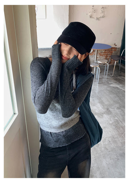 【H5393】實拍韓系簡約長袖針織衫＋休閒針織背心250902