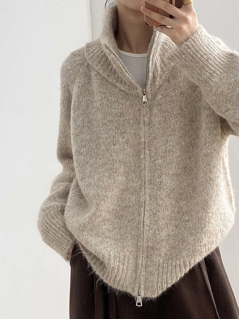 【YP1042】 實拍軟糯寬鬆高領針織毛衣外套(含羊毛4%) 251023