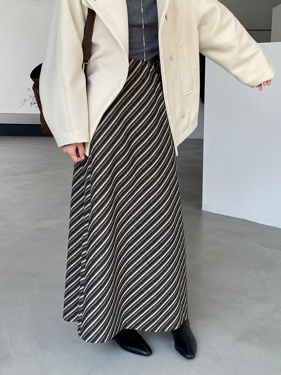 【cim2217】實拍時髦氣質斜紋高腰中長裙251030