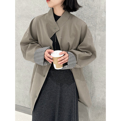 【cim1228】實拍韓國高級天絲棉雙面可穿黑白格風衣外套251030