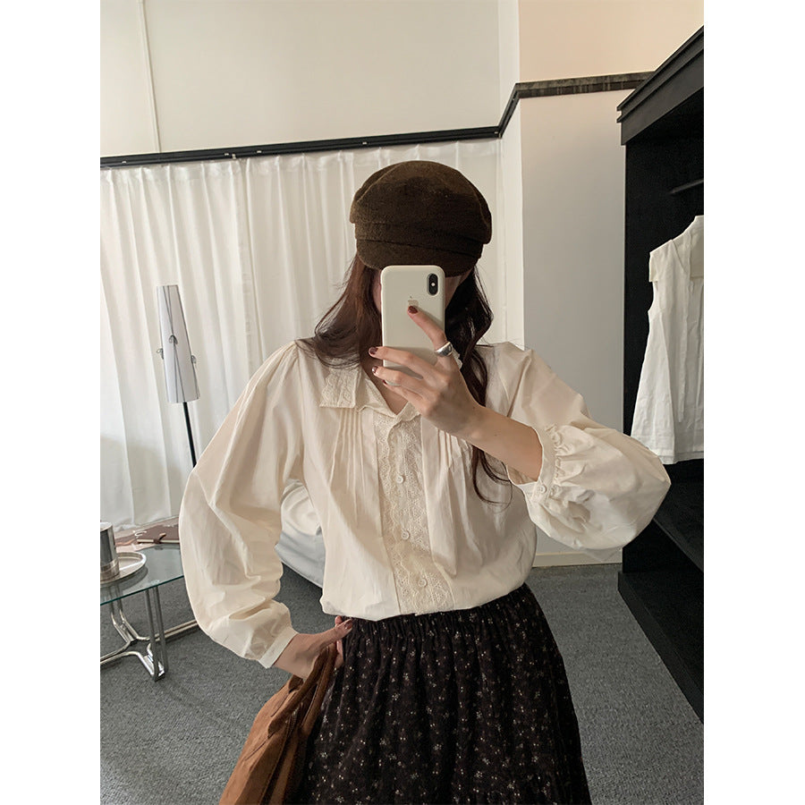 【H5488】實拍法式温柔蕾絲長袖襯衫251109