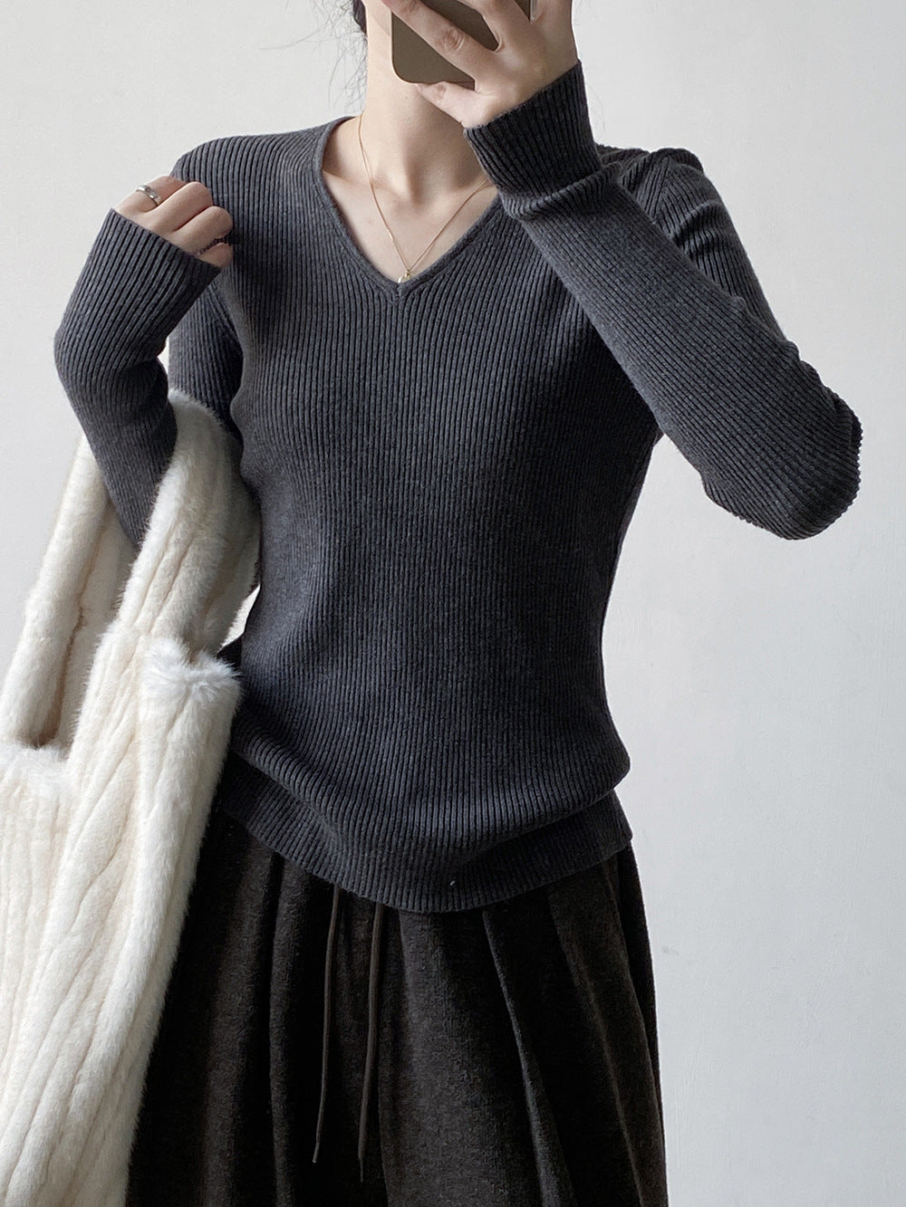 【YP313】實拍冬季氣質簡約v領針織衫251113