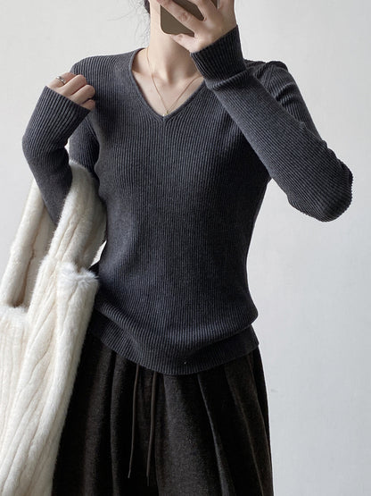 【YP313】實拍冬季氣質簡約v領針織衫251113