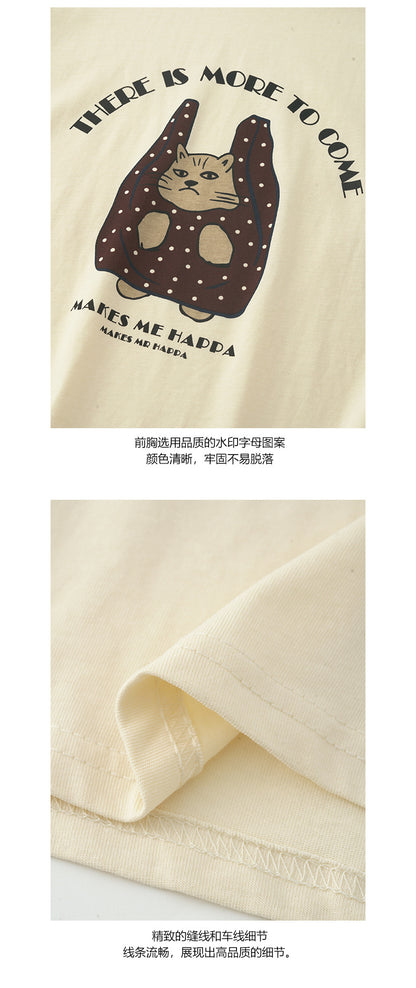 【H5165】實拍夏天帶一隻貓咪出門印花寬鬆短袖250407
