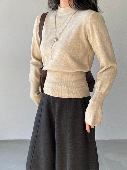 【cimz3012】實拍韓系氣質半高領喇叭袖收腰針織衫251201