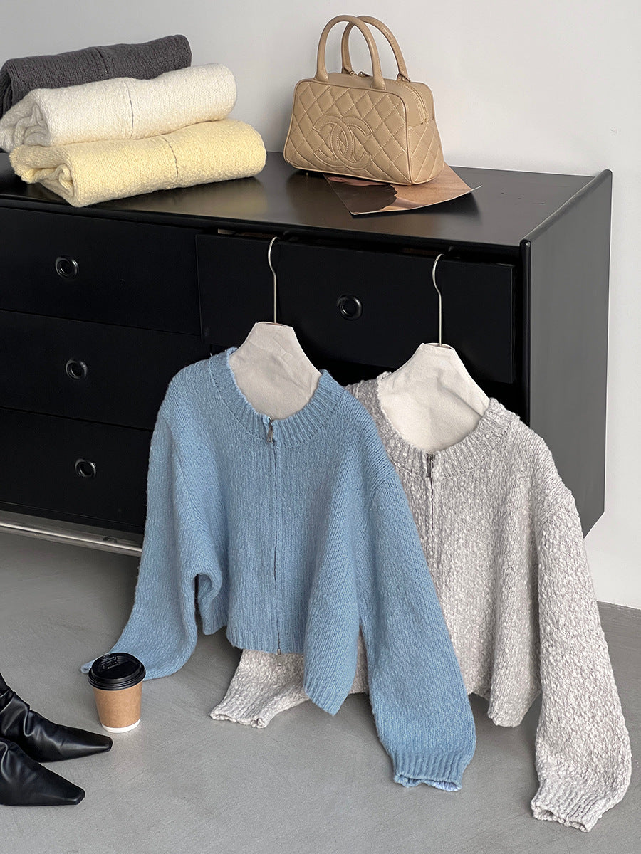 【cimz1386】實拍雙頭拉鍊羊毛保暖針織外套（羊毛34%)251201