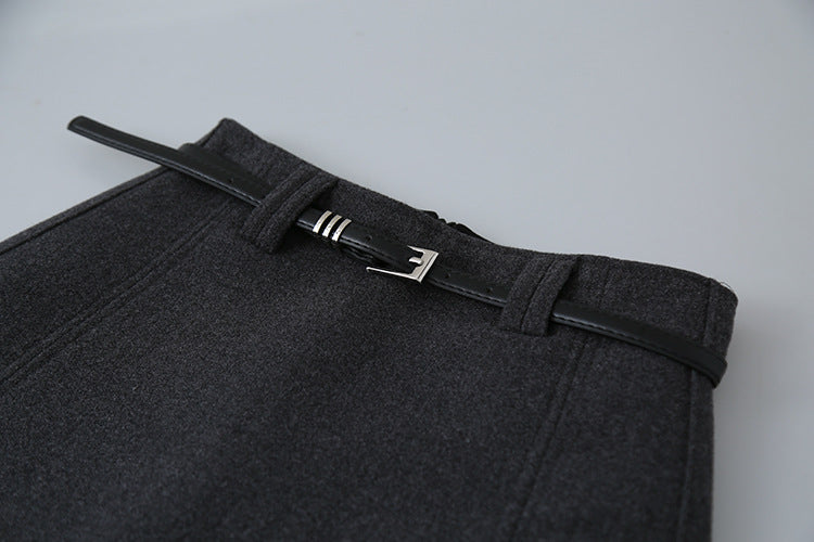 【LD11032】實拍S~XL羊毛絨超瘦高腰A字裙羊毛10%(內有安全褲+皮帶）251124