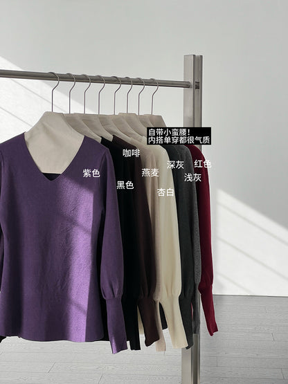 【cimz6652】實拍氣質半高領/V領燈籠袖極簡氣質針織衫251128