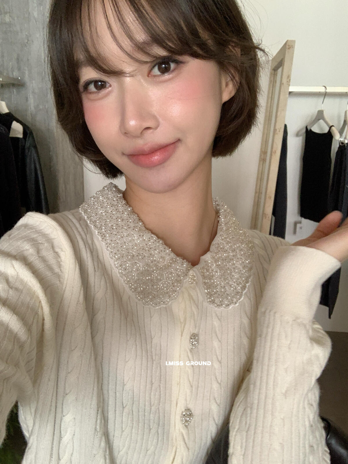 【LH01277】實拍IMISS秋冬法式絕美重工麻花珍珠領針織開襟外套（羊毛33%)251215