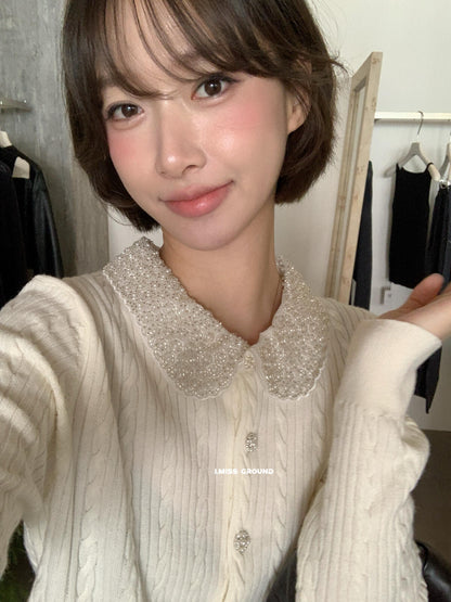 【LH01277】實拍IMISS秋冬法式絕美重工麻花珍珠領針織開襟外套（羊毛33%)251215