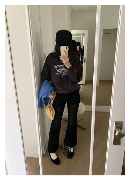 【H573】實拍美式汽車印花寬鬆圓領衛衣251021