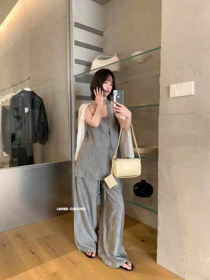 【】IMISS高品质亚麻吊带背心女2026夏季新款时尚百搭小衫衣服(配飘带