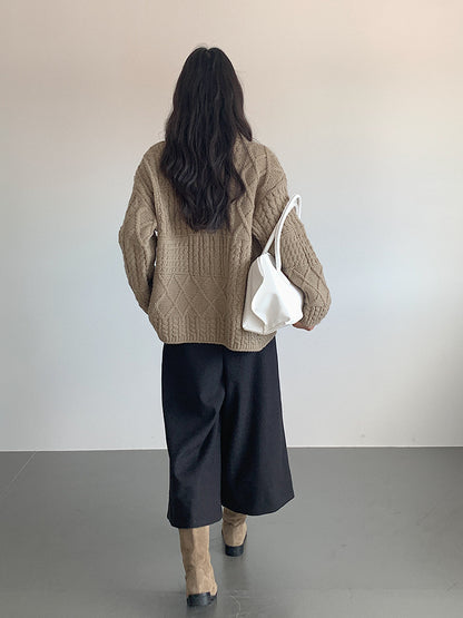 【LD3297】實拍復古立體厚實絞花大翻領毛衣外套251103