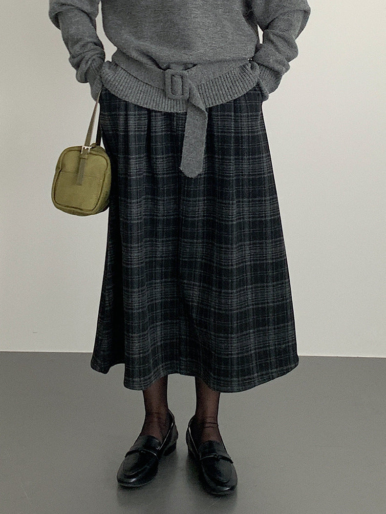 【LD11071】實拍氣質復古格紋毛呢a字裙251209