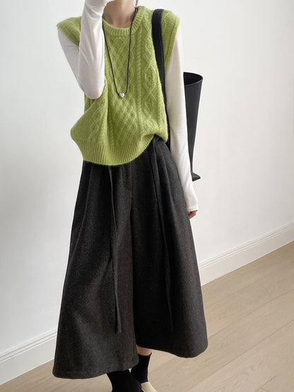 【Y82677】 實拍復古系帶加厚七分闊腿褲251023