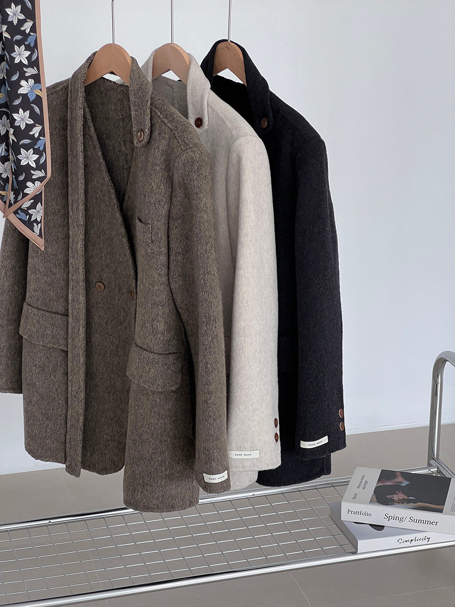 【cimz809】實拍復古雙面羊毛西裝外套+飄帶（羊毛100)251120