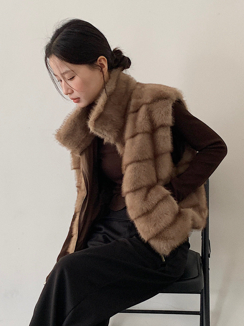 【LD11042】實拍皮毛一體立領拉鍊背心外套251202