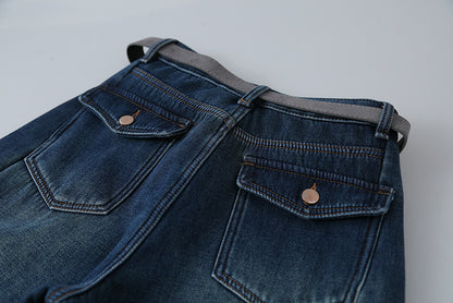 【LD11049】實拍S~XL美式加絨加厚高腰牛仔褲＋皮帶腰包251202