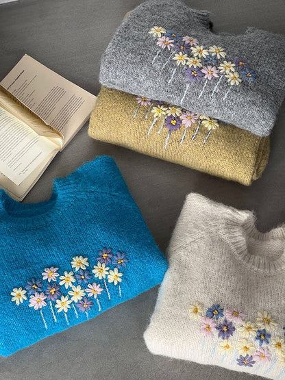 【cimz1394】實拍清新手工立體刺繡小花羊毛針織毛衣（羊毛8%)251128