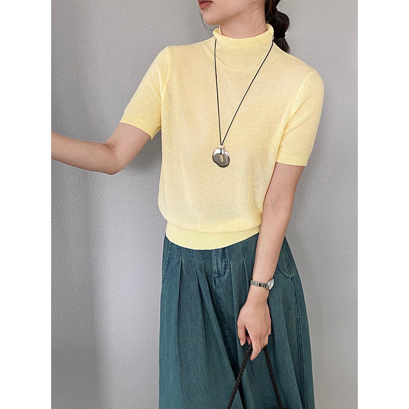 【cimz0663】實拍四季隨意搭☁️韓系半高領顯瘦短袖針織T恤/上衣260409