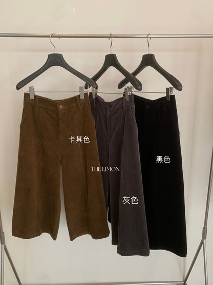 【L11197】檸檬家復古質感・燈芯絨鬆緊腰休閒寬褲260916