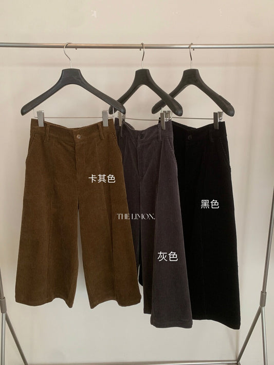 【L11197】檸檬家復古質感・燈芯絨鬆緊腰休閒寬褲260916