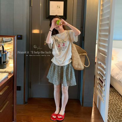 【L11192】夏季韓系俏皮狗印花寬鬆顯瘦圓領短袖T恤260728