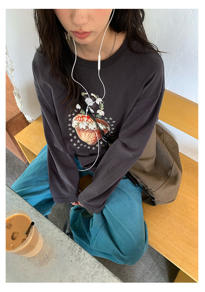 【H5397】實拍韓系甜美少女寬鬆長袖T恤250902