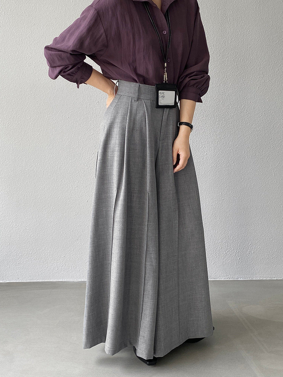 【cim1653】實拍秋日必備高腰壓褶大擺西裝褲251030