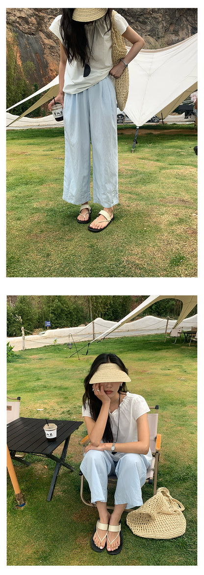 【H5196】實拍夏天超舒服的棉麻褶皺寬鬆闊腿褲250415